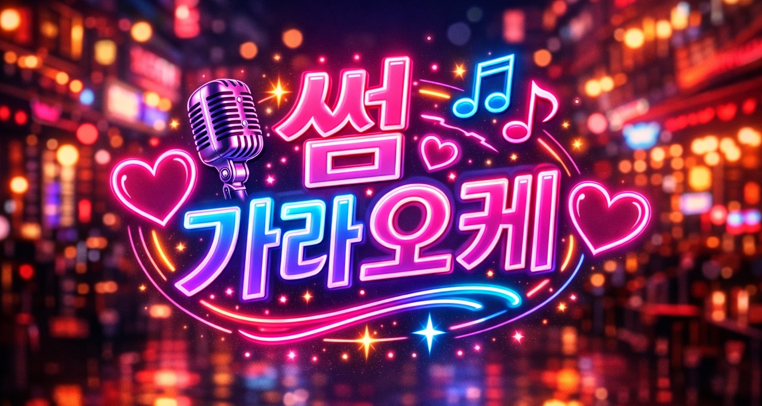 네온 조명과 포토존 무드의 산본 썸 가라오케 라운지